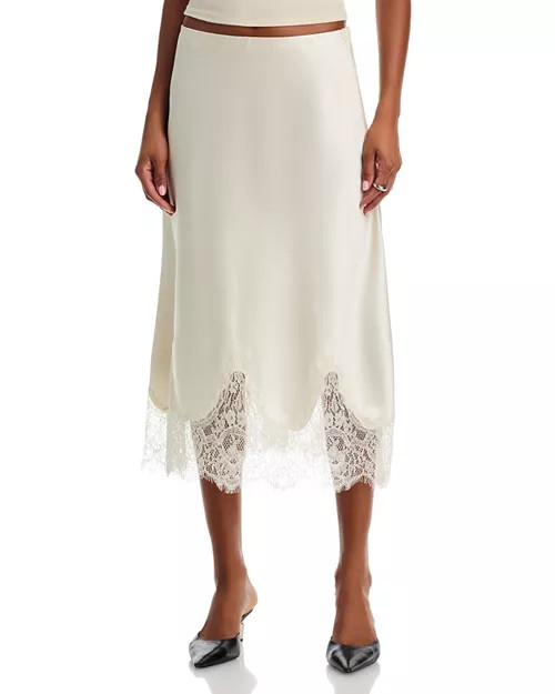 AQUA Lace Trim Satin Midi Slip - Exclusive   | Bloomingdale's Women | Bloomingdale's (US)