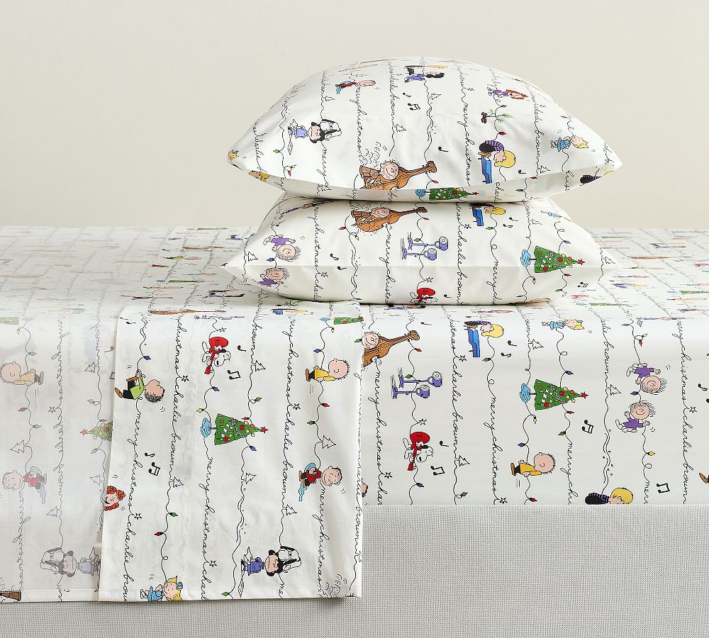 Charlie Brown\u2122 Christmas Dancing Cursive Sheet Set | Pottery Barn (US)