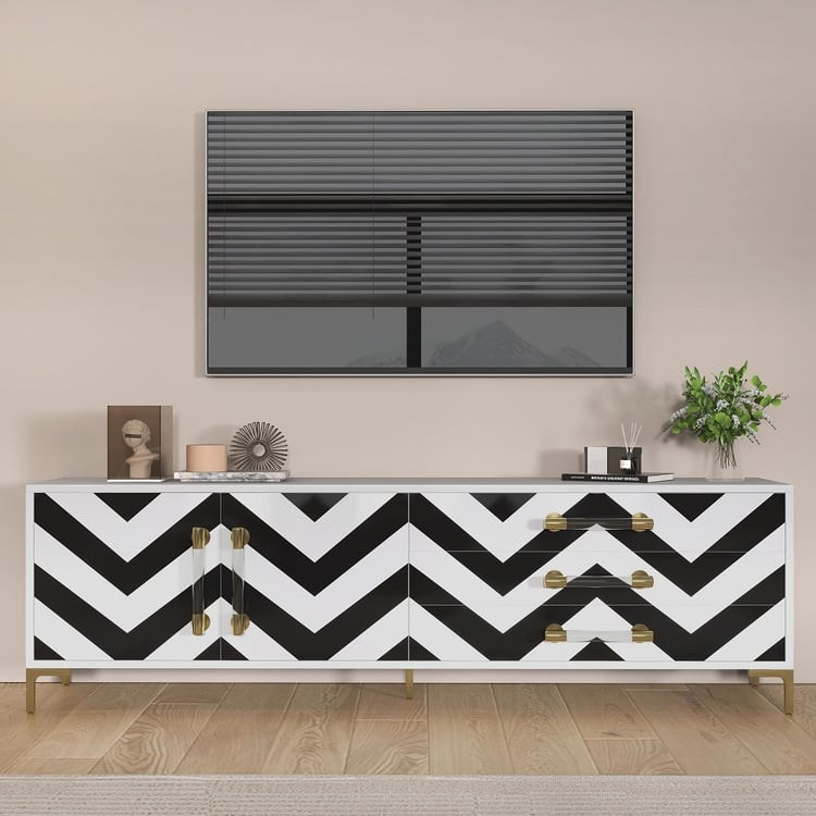 Waveo 79" Modern Black and White TV Stand with Drawers Storage for 85 Inch TV | Homary