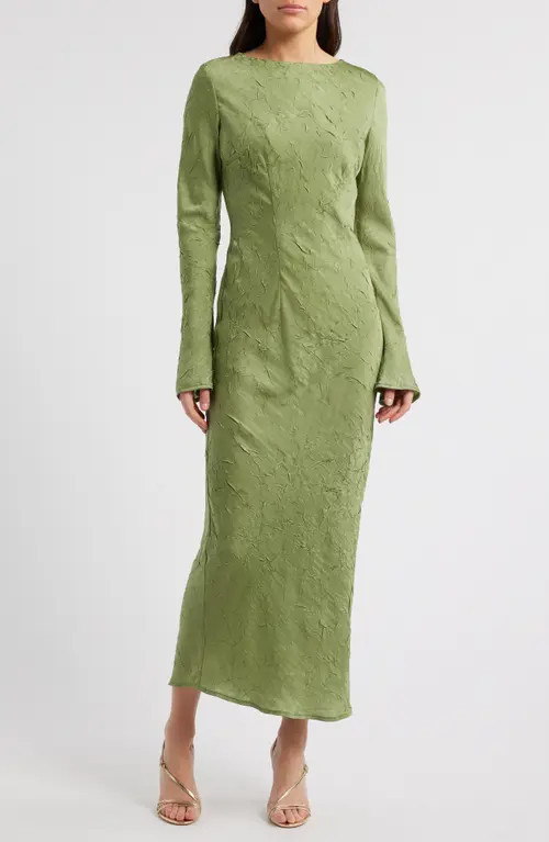 Rare London Crinkle Effect Long Sleeve Dress in Olive at Nordstrom, Size Large | Nordstrom