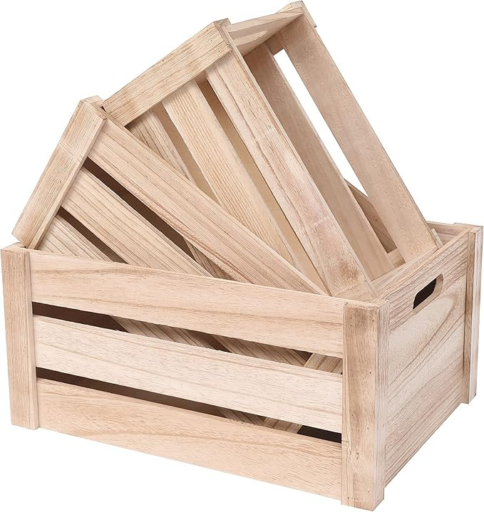 Farmhouse Antique Brown Wooden Crate For Storage,Rustic Decorative Boxes,Set Of 3 Extra Large Nes... | Amazon (US)