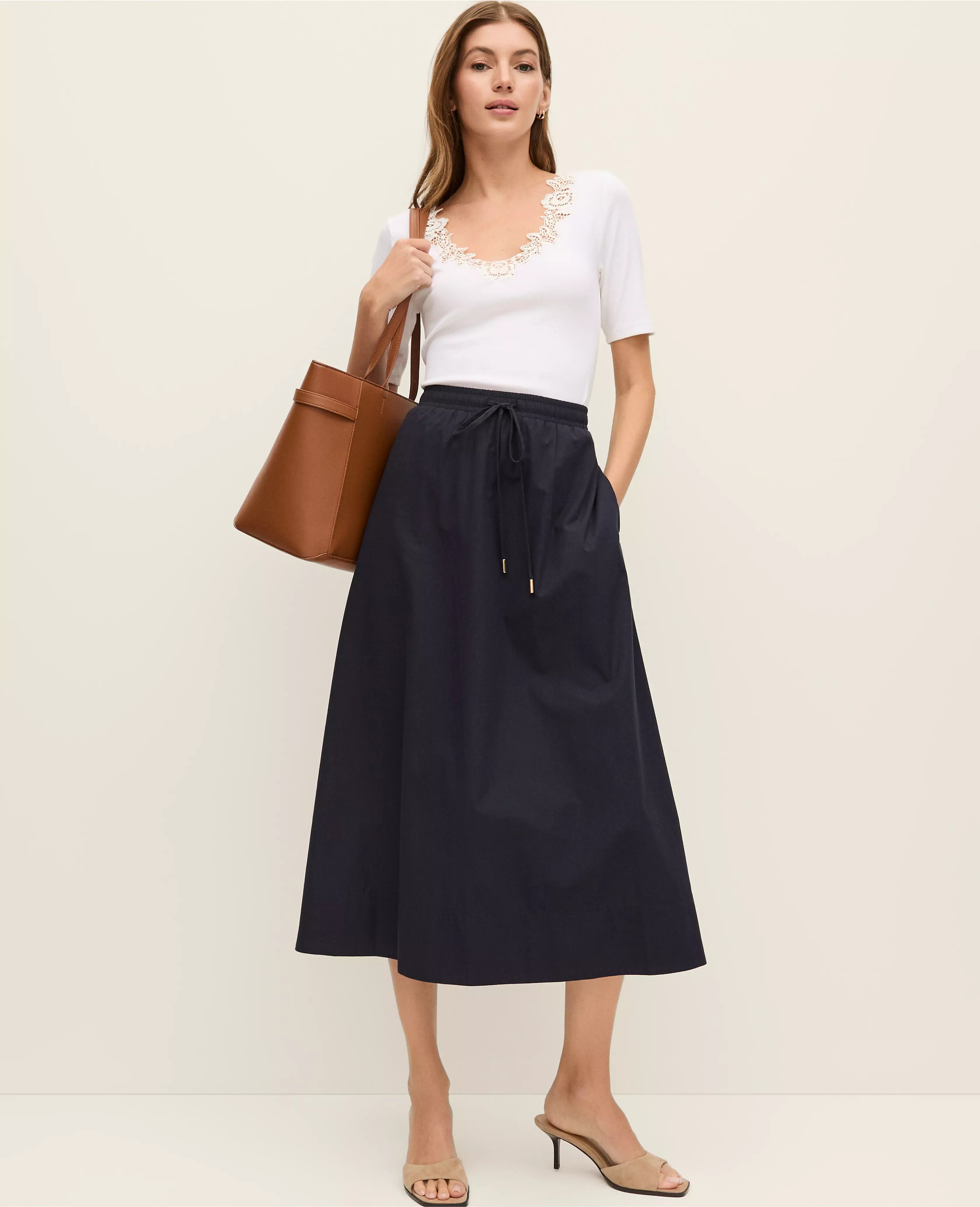 Weekend Collection Drawstring Waist Midi Skirt | Ann Taylor