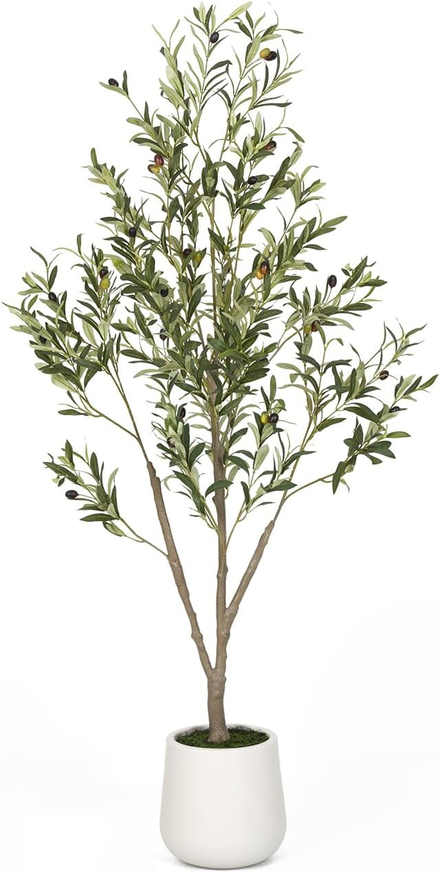 Artificial Olive Tree, 5FT Tall Faux Olive Tree with White Planter, Artificial Plants with Natura... | Amazon (US)