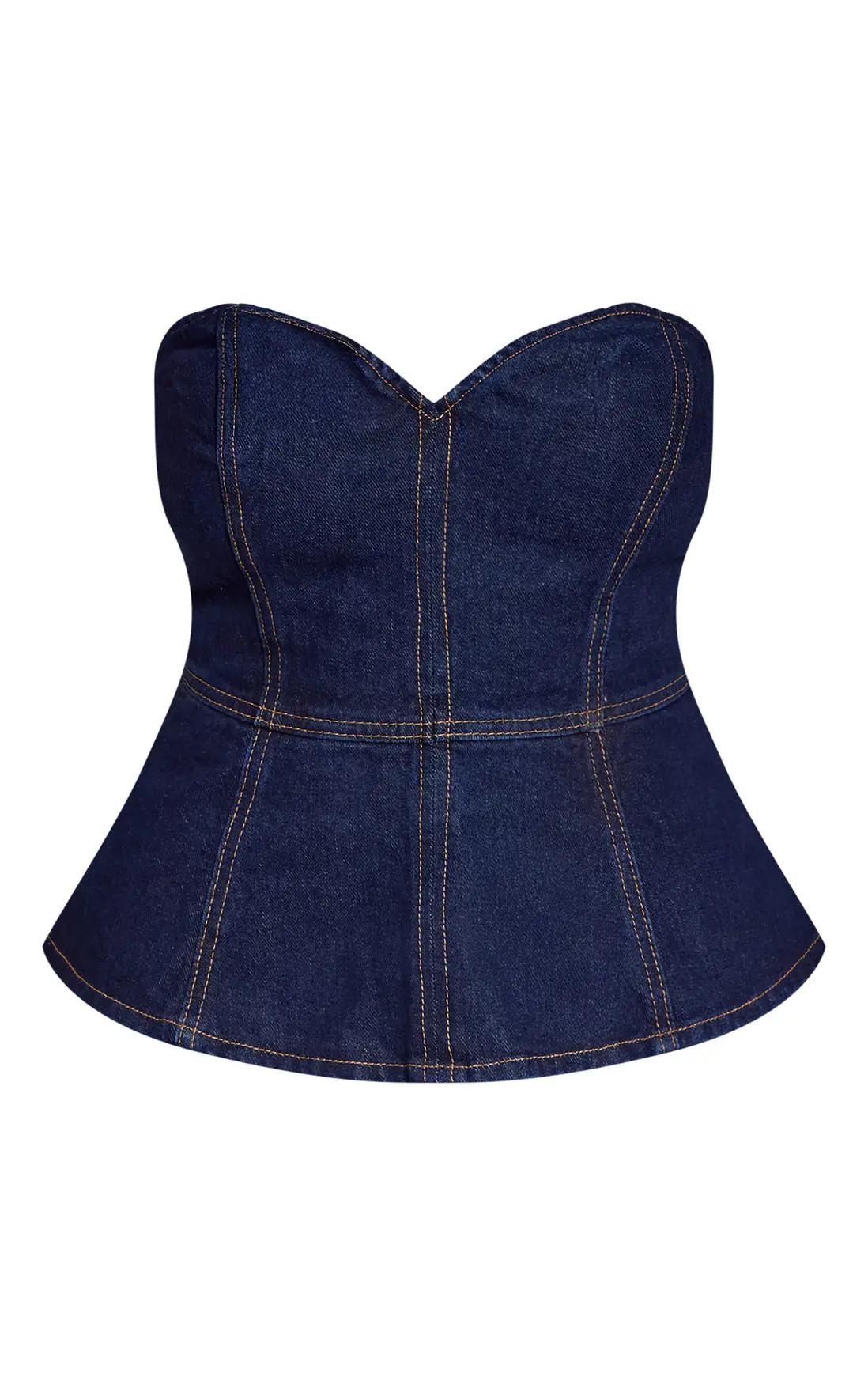 Tops | Shape Blue Sweetheart Neckline Denim Peplum Top | PrettyLittleThing | PrettyLittleThing US