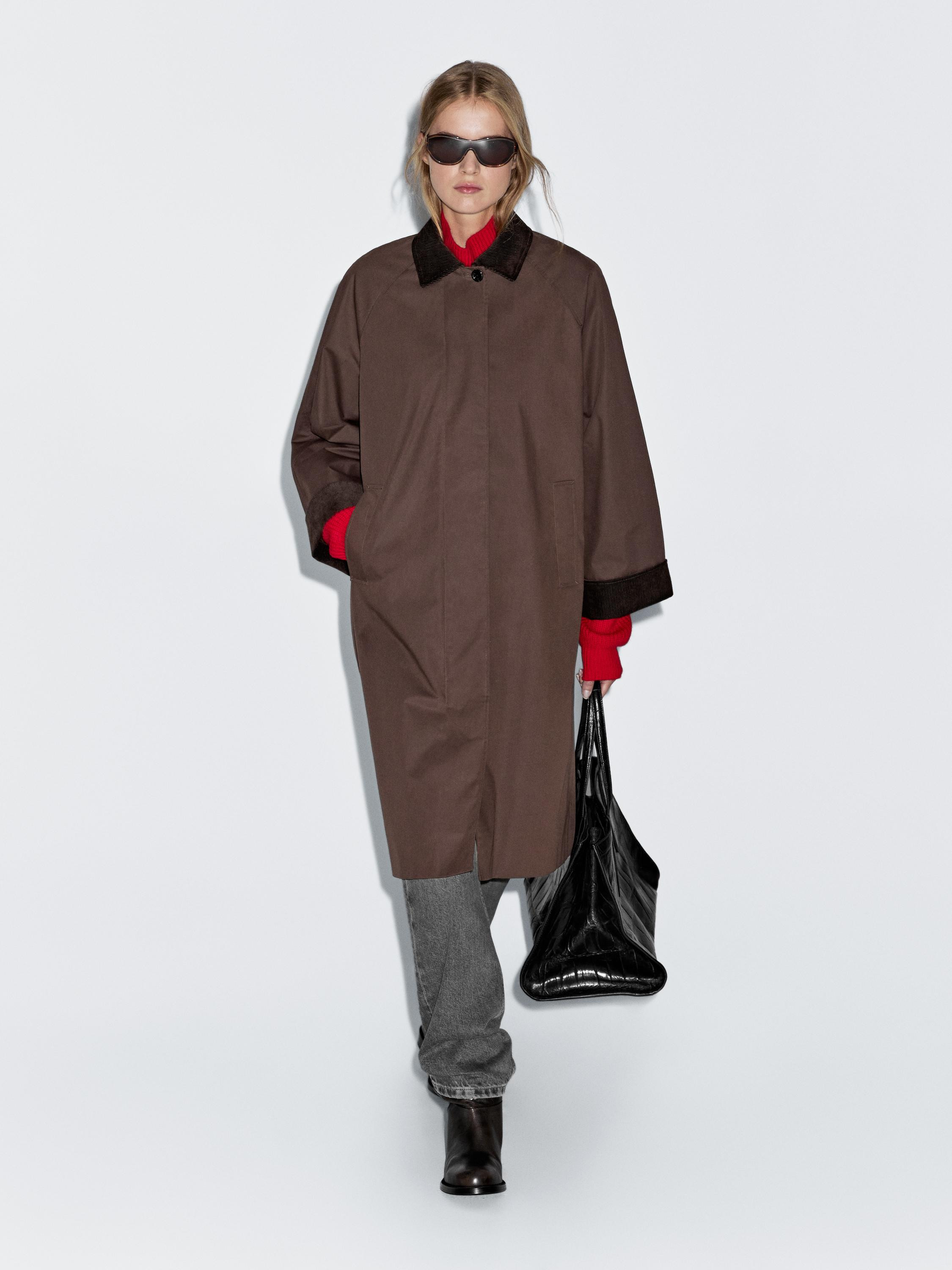 Long waxed parka with corduroy detail | Massimo Dutti UK