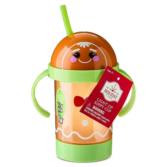 Light-Up Plastic Gingerbread Man Sippy Cup with Dome Lid and Straw, Green, 16 fl oz, by Holiday T... | Walmart (US)