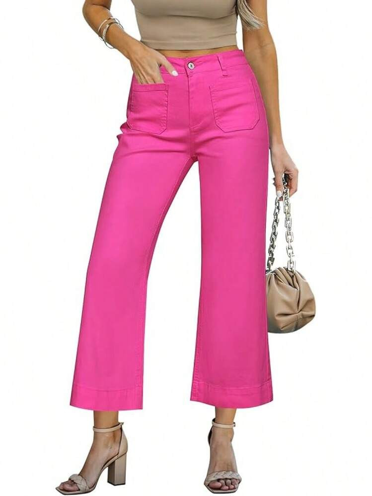 LookbookStore High Waisted Wide Leg Cropped Jeans Baggy Flare Denim Jean Pants Trouser Jeanshallo... | SHEIN