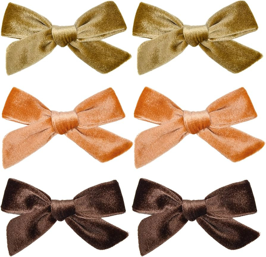 DEEKA Fall Hair Bows for Toddlers - 6PCS 4 Handmade Knot Bows in Gold, Brown, and Orange Velvet f... | Amazon (US)