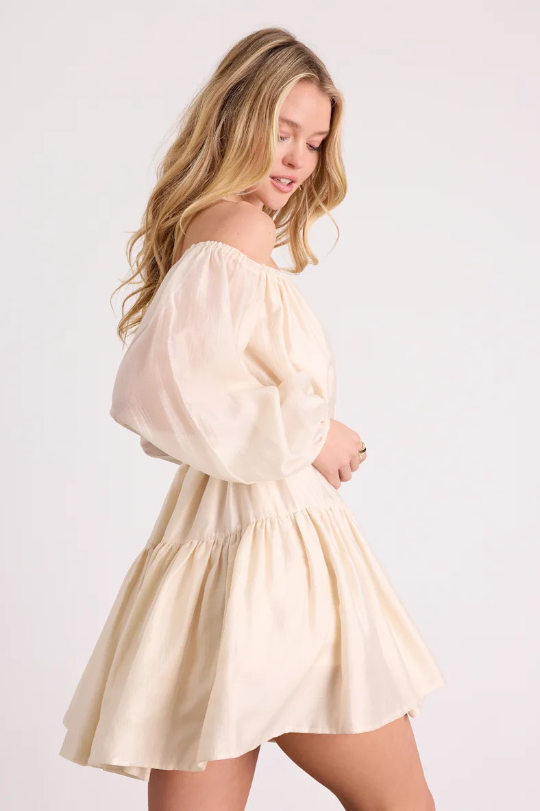 Ainsley Cream Off-the-Shoulder Belted Mini Dress | Lulus