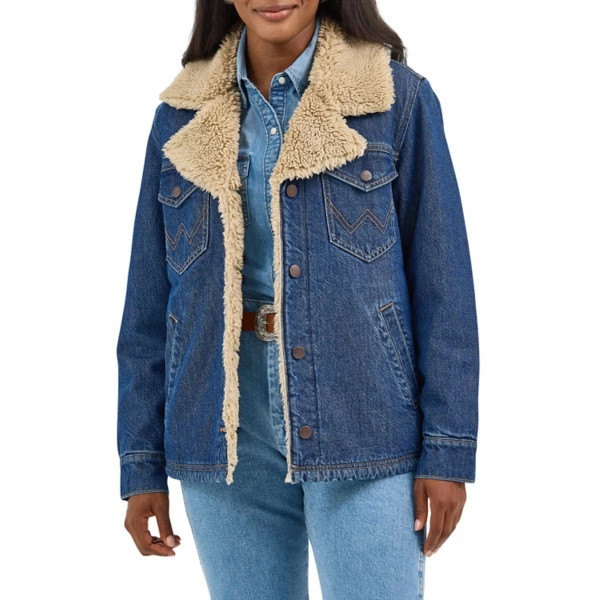 Women's Wrangler Western Sherpa Lined Denim Jacket XLarge Ink Denim | Scheels