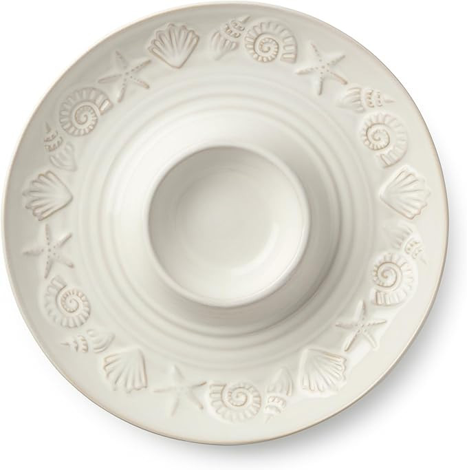 Coastline Cream Stoneware CHIP N DIP SERVER 13.5 Inches, embossed coastal shell and starfish serv... | Amazon (US)