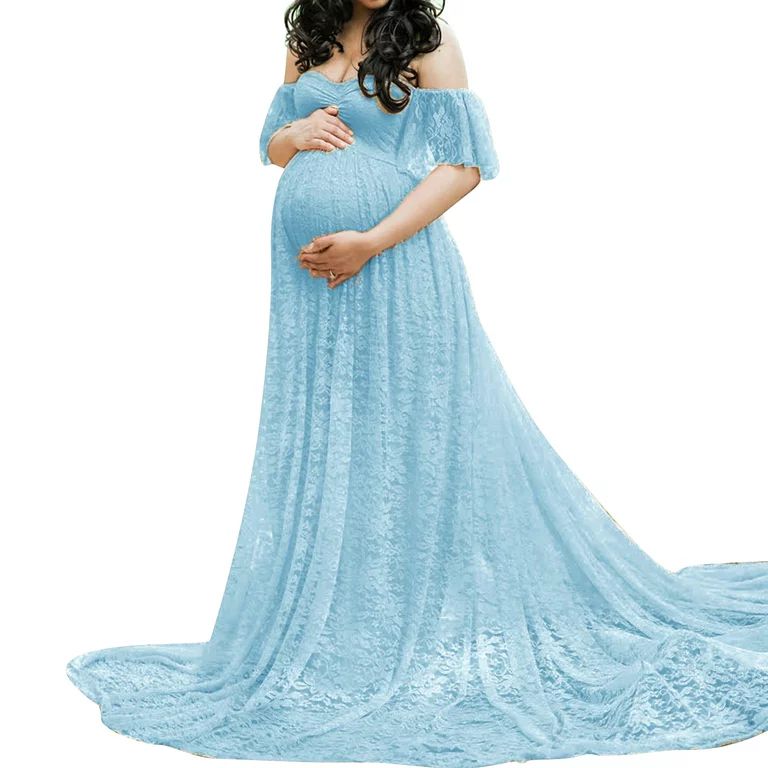 Womens Lace Off-Shoulder Maternity Dress Lace Fancy Pregnancy Gown for Baby Shower Photo Shoot - ... | Walmart (US)