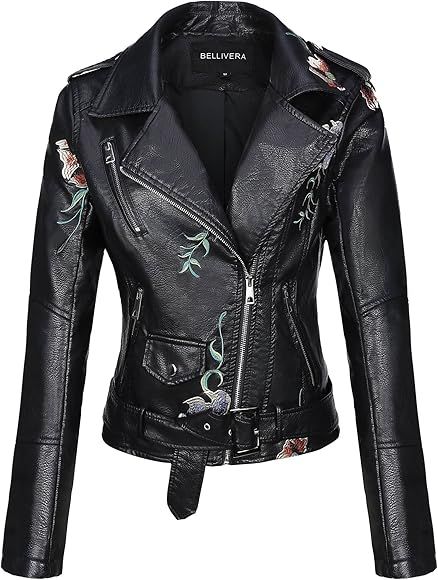 Womens Faux Leather Short Jacket, Moto Coat for Spring Autumn and Winter | Amazon (CA)