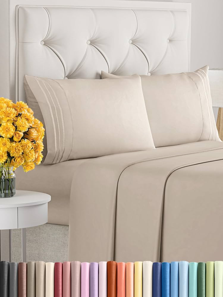 Queen Size 4 Piece Sheet Set - Comfy Breathable & Cooling Sheets - Hotel Luxury Bed Sheets for Wo... | Amazon (US)