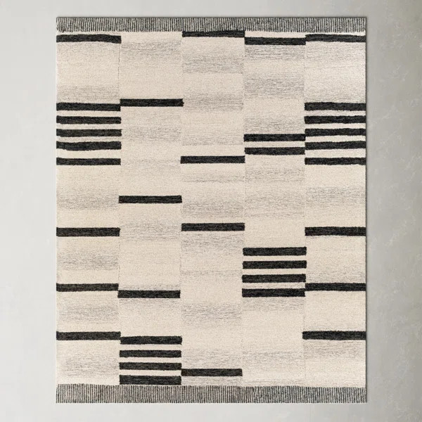 Uptown Handmade Wool Cream/Charcoal/Black Rug | Wayfair North America