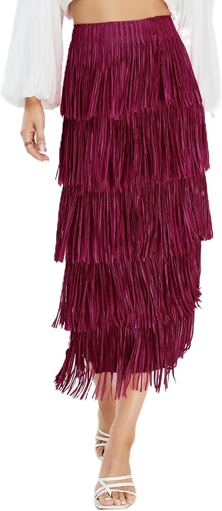 Kisidoo Women's Fringe Trim High Waist Short Pencil Bodycon Skirts, Sexy Elegant Fringe Long Maxi... | Amazon (US)