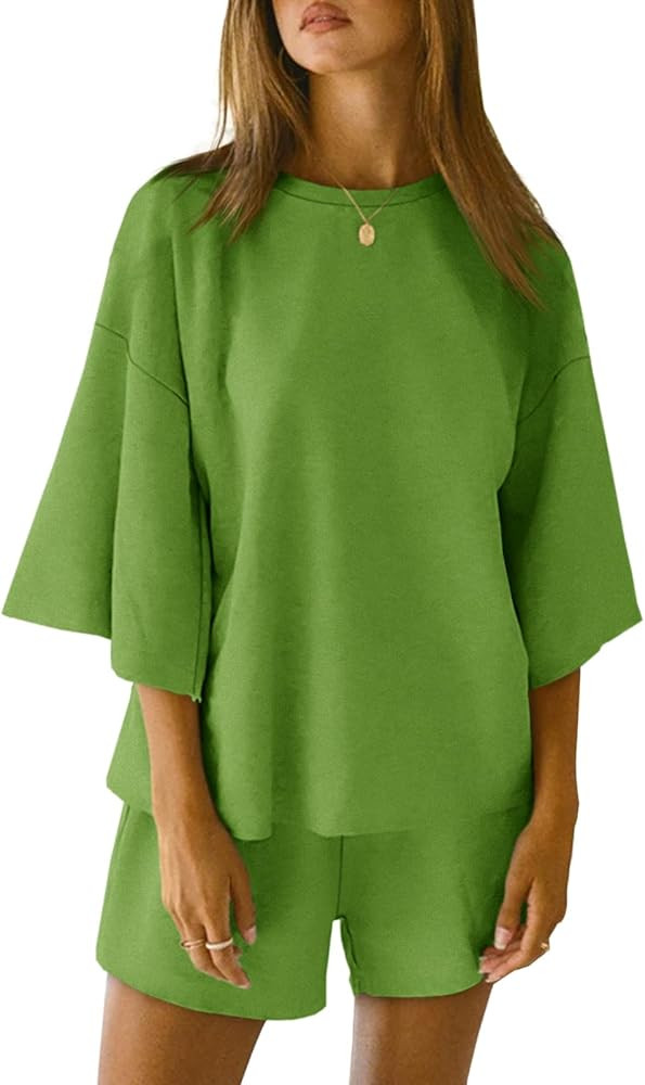 Tankaneo Womens Pajama Sets 3/4 Sleeve Oversized Tops & Loose Fit Shorts Lounge Set with Pockets ... | Amazon (US)