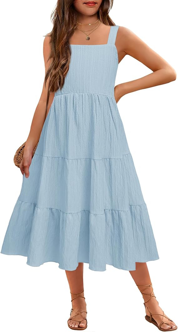 Arshiner Girl's Sundresses Summer Boho Strap Tiered Cami Maxi Dresses with Pockets | Amazon (US)