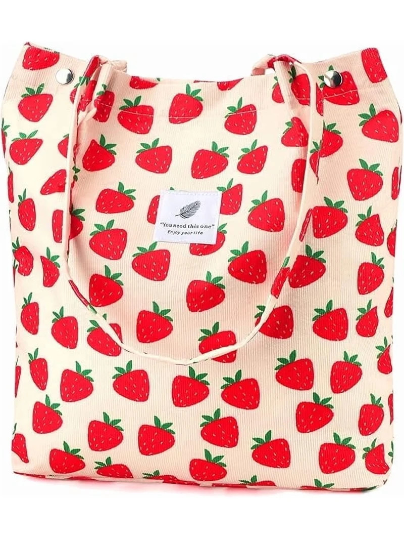 Ayieyill Corduroy Tote Bag for Women Girl Canvas Shoulder Cord Purse with Inner Pocket (Strawberr... | Walmart (US)