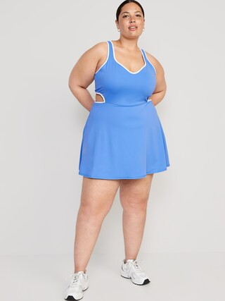 PowerSoft Fit & Flare Shelf-Bra Support Cutout-Waist Dress for Women | Old Navy (US)