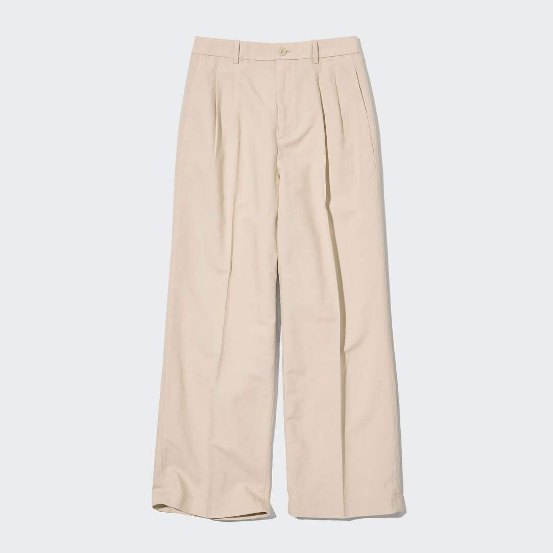 Linen Blend Pleated Wide Leg Trousers | UNIQLO (UK)