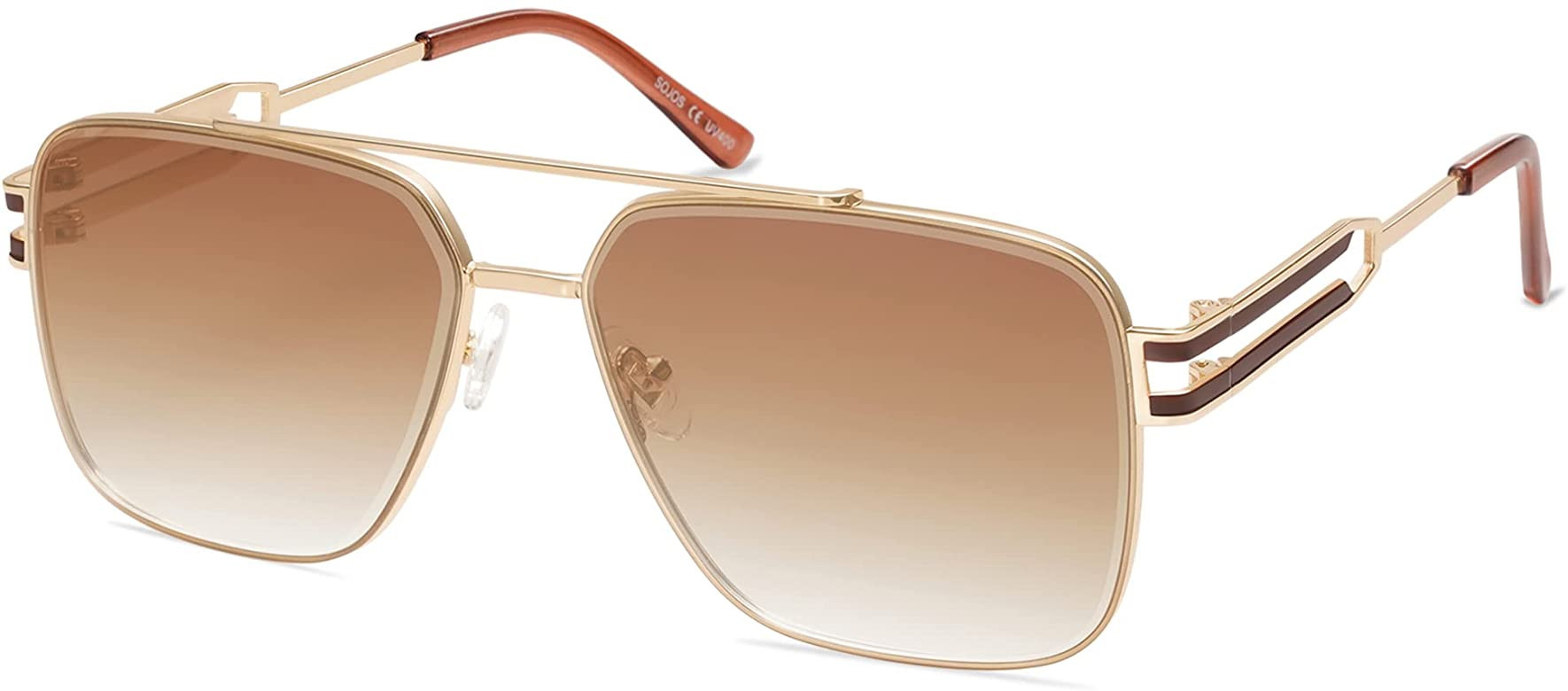 SOJOS Retro Square Metal Frame Sunglasses for Women Men, Vintage Double Bridge Flat Lens Women Me... | Amazon (US)