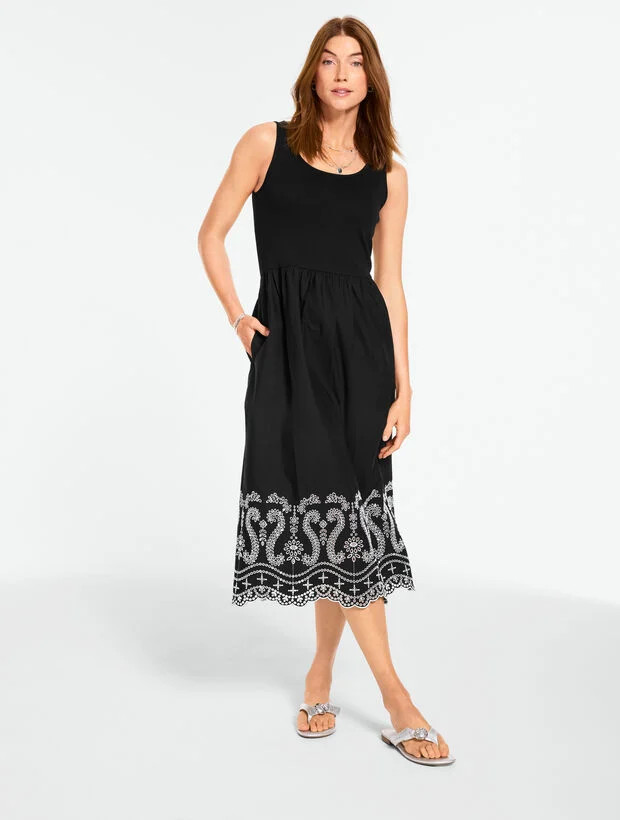 Embroidered Mixed Media Midi Dress | Talbots