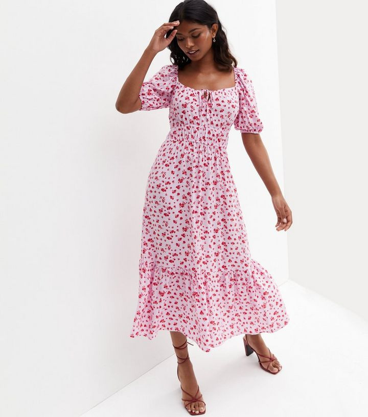 Pink Ditsy Floral Square Neck Tiered Midi Dress
						
						Add to Saved Items
						Remove from... | New Look (UK)