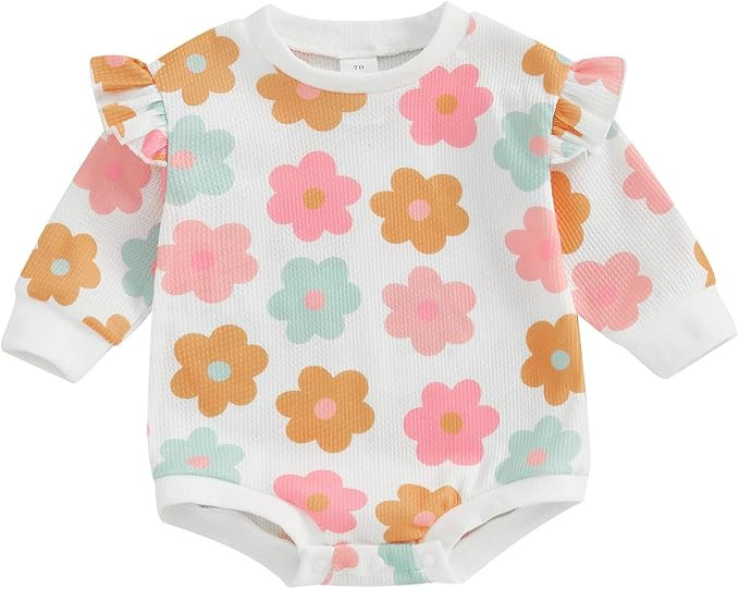 fhutpw Newborn Baby Girl Oversized Sweatshirt Romper Ruffle Long Sleeve Crewneck Onesie Sweater T... | Amazon (US)