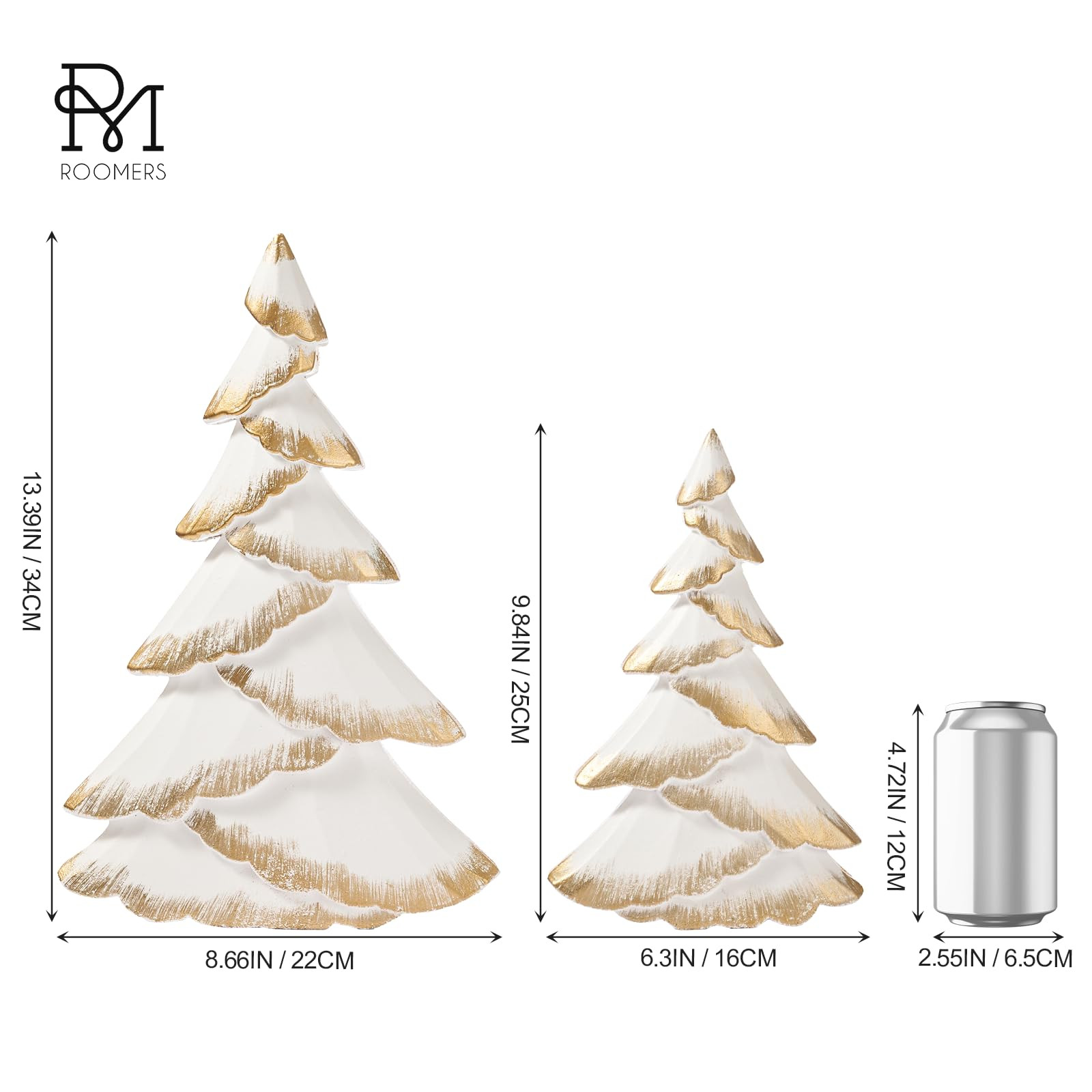 RM ROOMERS Christmas Tree Figurines Wood, Set of 2 White & Gold Christmas Trees - Modern Tabletop... | Amazon (US)