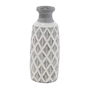 Coastal Gray And White Ceramic Jar Vase With Criss Cross Pattern, 16" x 6" x 6" | Michaels Stores