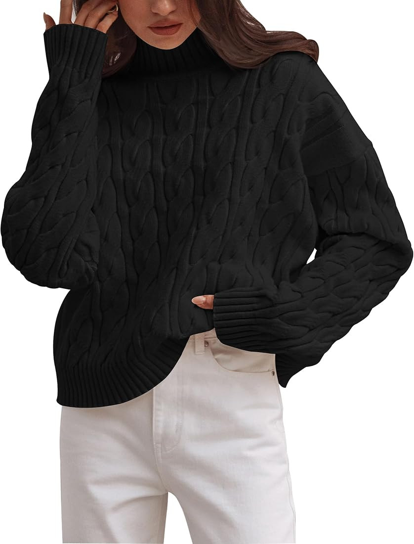 ZESICA Women's Sweaters Fall Winter Long Sleeve Mock Neck Solid Color Casual Loose Chunky Pullove... | Amazon (US)