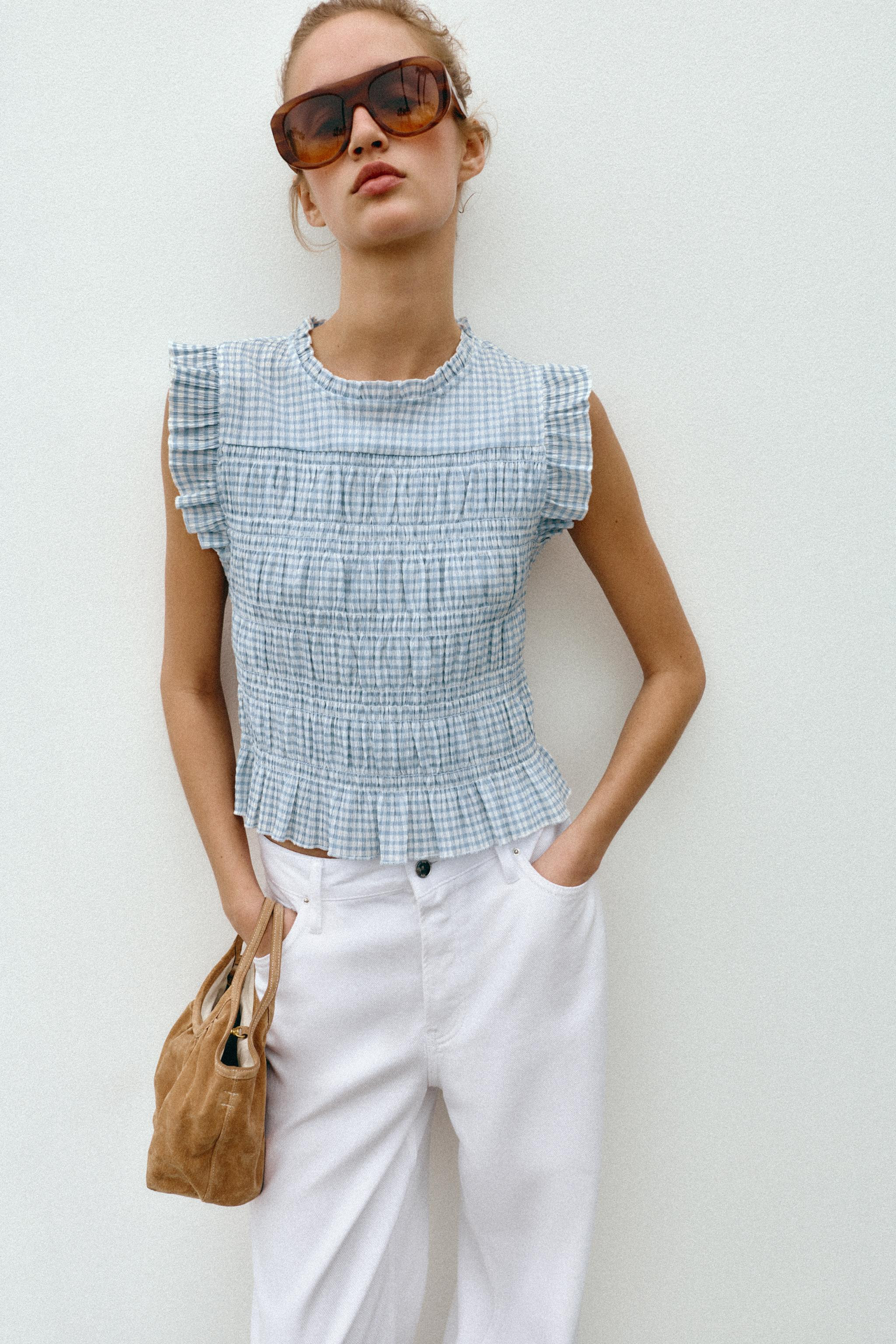 GINGHAM SMOCKED TOP | Zara UK