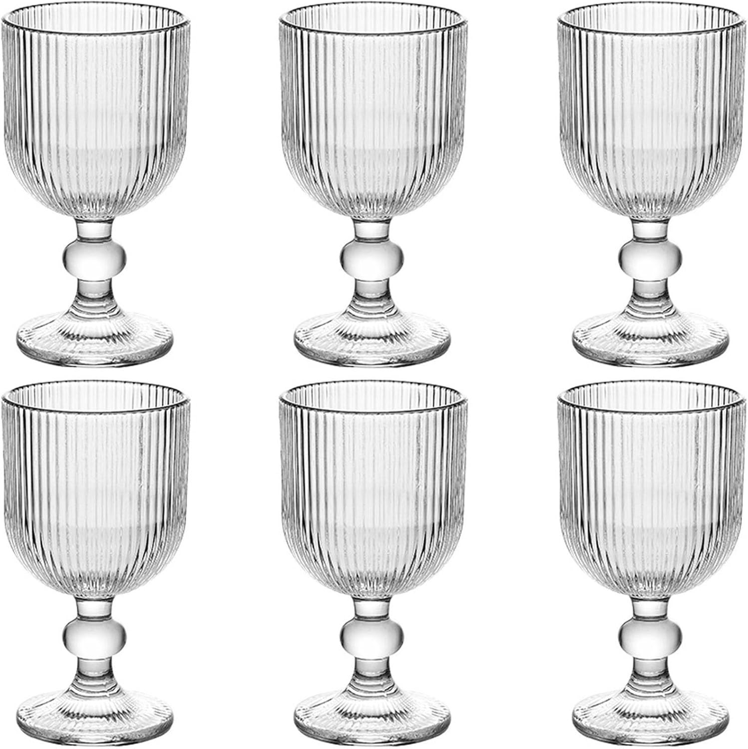Vintage Glassware Water Goblets Drinking Clear Wine Glasses set of 6 Embossed Drinkware Stemware ... | Amazon (US)