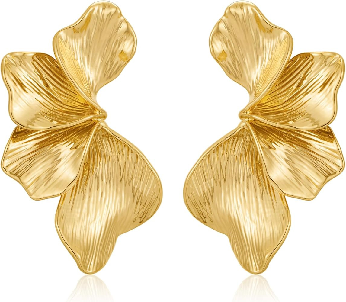 Chunky Gold Flower Earrings for Women Vintage Boho Summer Spring Petal Statement Earrings Trendy ... | Amazon (US)