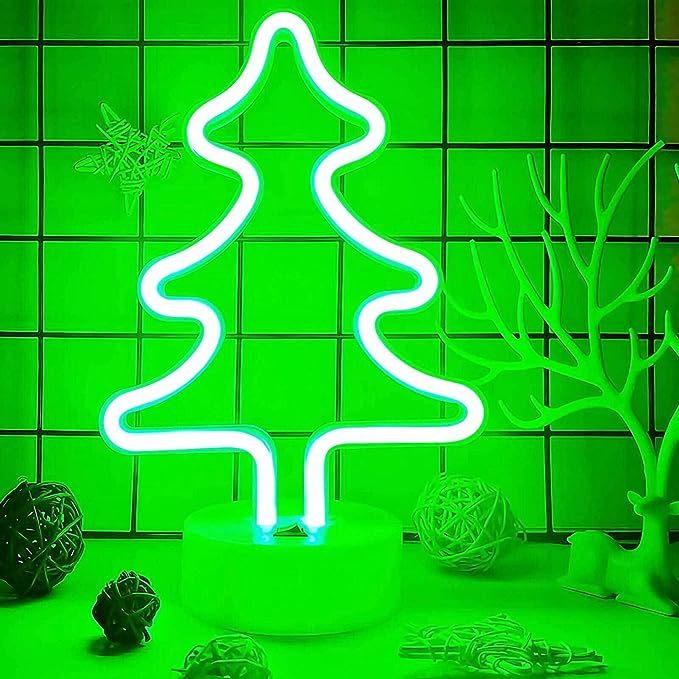 VIFULIN Christmas Neon Sign Light Neon Green Christmas Tree Lights, Battery/USB Powered Christmas... | Amazon (US)
