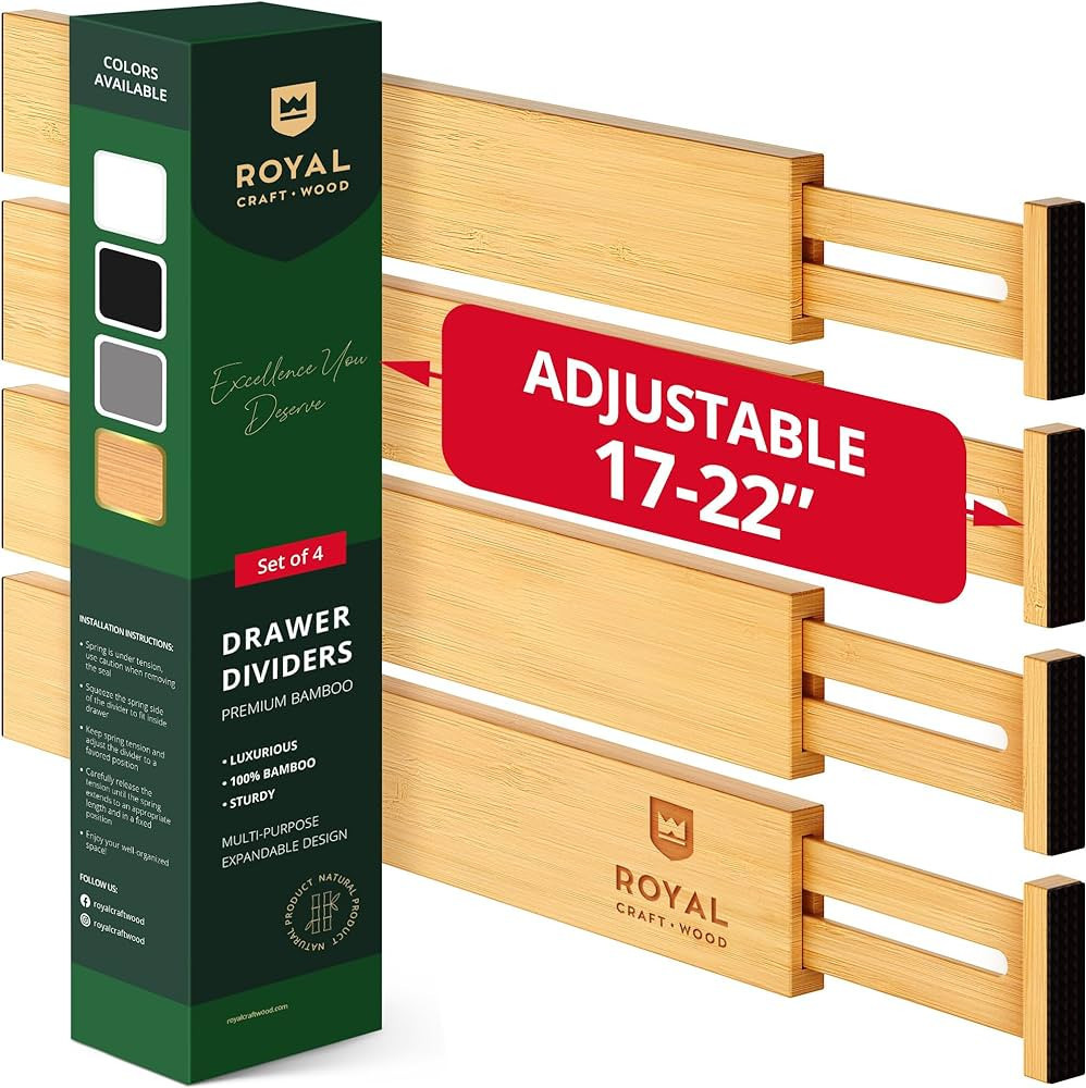 Drawer Divider and Organizer for Kitchen Organization - Adjustable Bamboo Drawer Dividers Organiz... | Amazon (US)