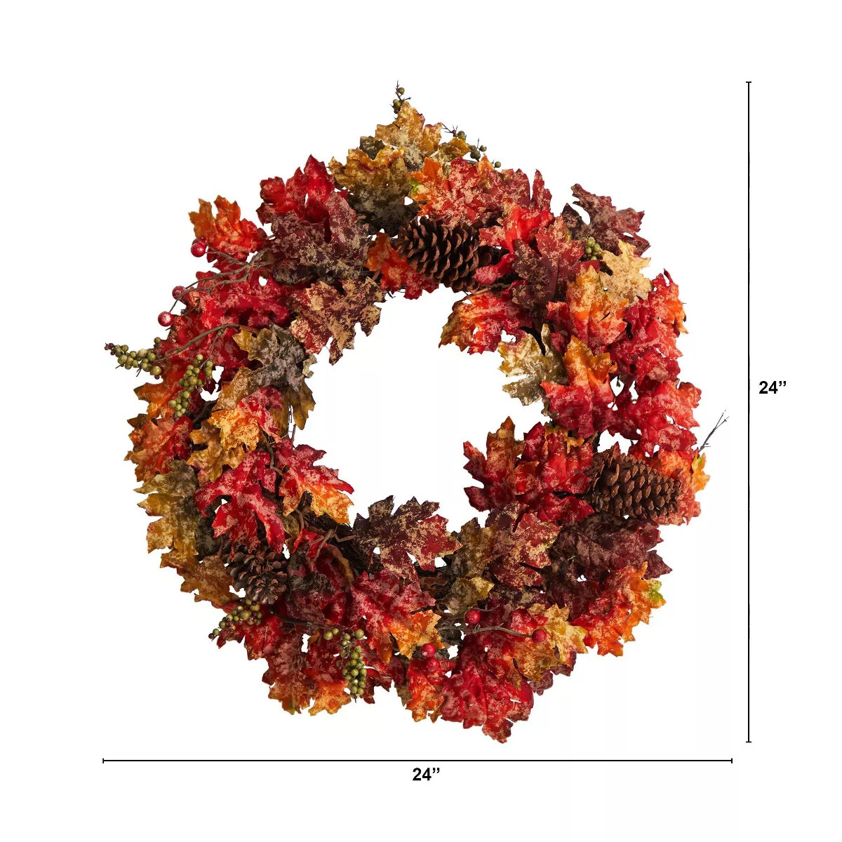 Nearly Natural 24” Autumn Maple, Berries and Pinecone Fall Artificial Wreath | Target
