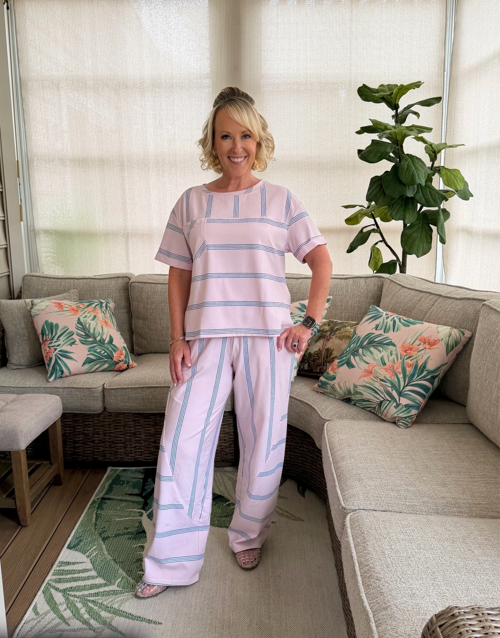 You all know how much I love this striped set, so I had to pick it up in this pretty pale pink color too! It’s one of my favorite summer staples because it makes you look put together whether you're traveling, running errands, or meeting friends for lunch. It’s easy to dress up or down, is so comfy, and you can mix and match the pieces for a versatile look. Shop my outfit!

#LTKootd #LTKPetite #LTKSeasonal