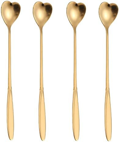 16-Piece Heart-Shaped Gold Stainless Steel 7-Inch Long Handle Coffee & Tea Spoon Set | Amazon (US)