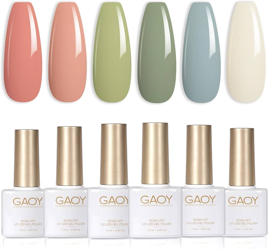 GAOY Green White Spring Gel Nail Polish Set, 6 Colors Blue Pink Coral Olive Soak Off UV Light Cur... | Amazon (US)