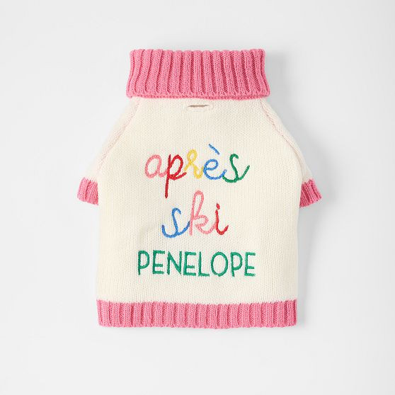Apres Ski Chainstitch Dog Sweater, Pink, X-Small | Mark and Graham