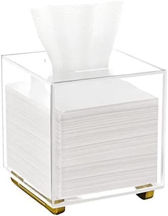 YoBa 3mm Thick Clear Acrylic Square Tissue Box Holder with Gold Plated Aluminum Legs for Bathroom... | Amazon (US)