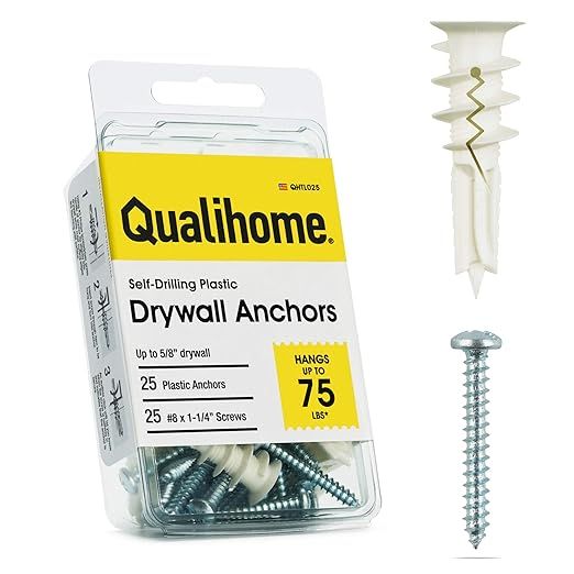 #8 Self Drilling Drywall Plastic Anchors with Screws - No Pre Drill Hole Preparation Required - 7... | Amazon (US)