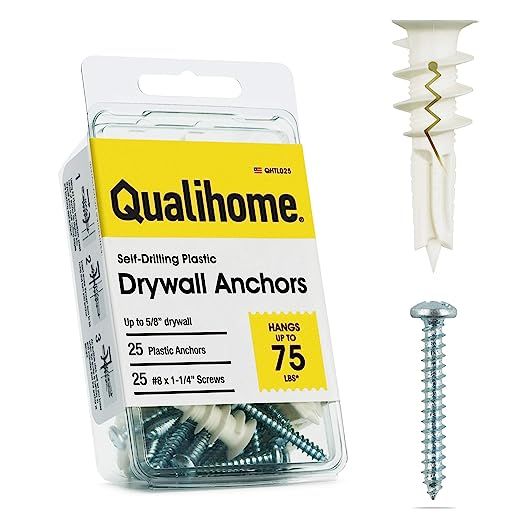 #8 Self Drilling Drywall Plastic Anchors with Screws - No Pre Drill Hole Preparation Required - 7... | Amazon (US)