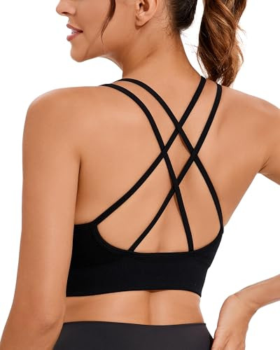 RUNNING GIRL Black Sports Bra for Women, Criss-Cross Back Padded Black Sports Bras High Support Yoga Bra with Removable Cups(WX3007 Black_M) | Amazon (US)
