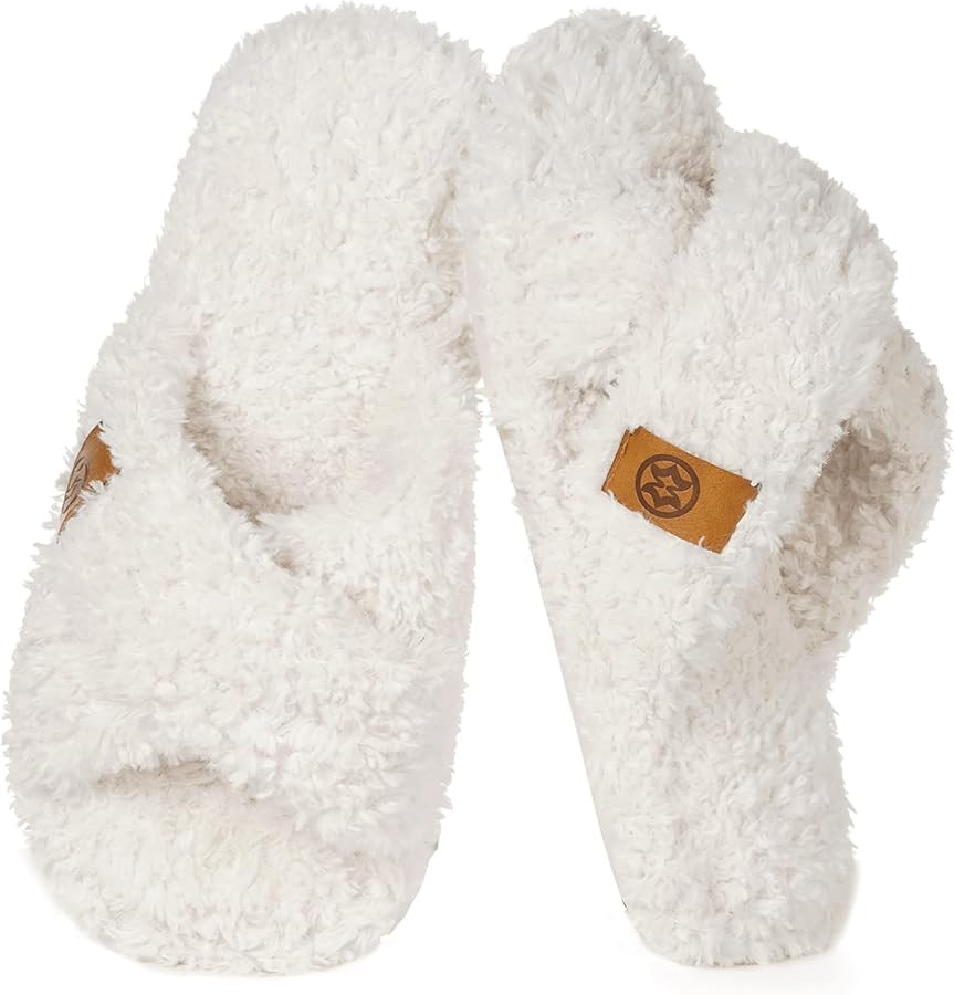 Dokela Fuzzy Open Toe Slippers for Kids Girls Boys Memory Foam Cozy Cross Band House Shoes Non-Sl... | Amazon (US)