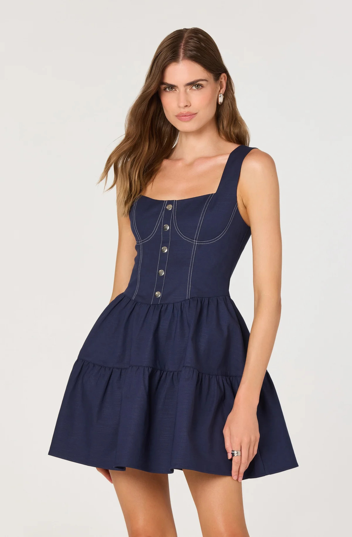 Tiered Stitch Detail Mini Dress - Navy / XS | ASTR The Label (US)