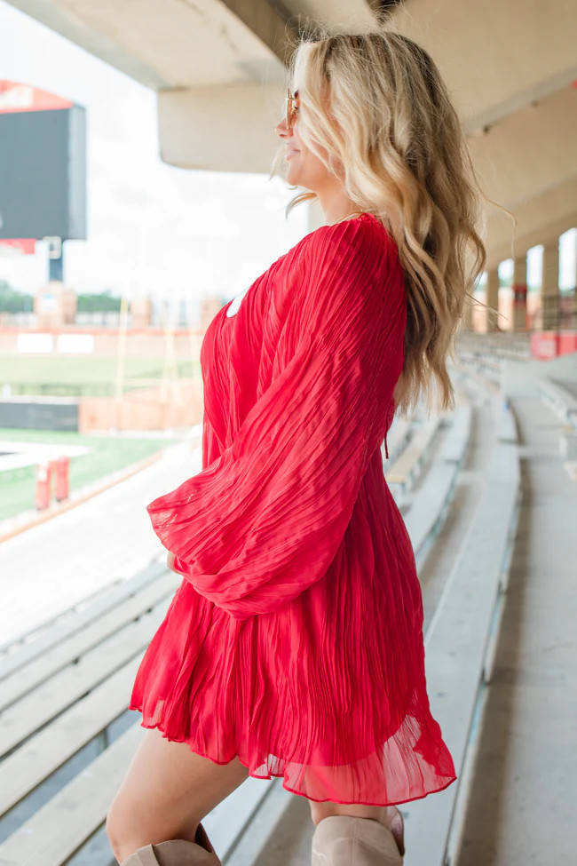 Bet On It Red Babydoll Long Sleeve Dress | Pink Lily