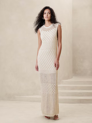 Cotton-Blend Open-Stitch Maxi Dress | Banana Republic (US)